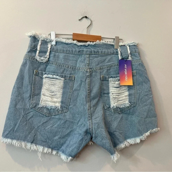 SHEIN Denim Shorts | Cut Off Distressed Rainbow Lace Up Pride | Size 31 - Picture 2 of 6